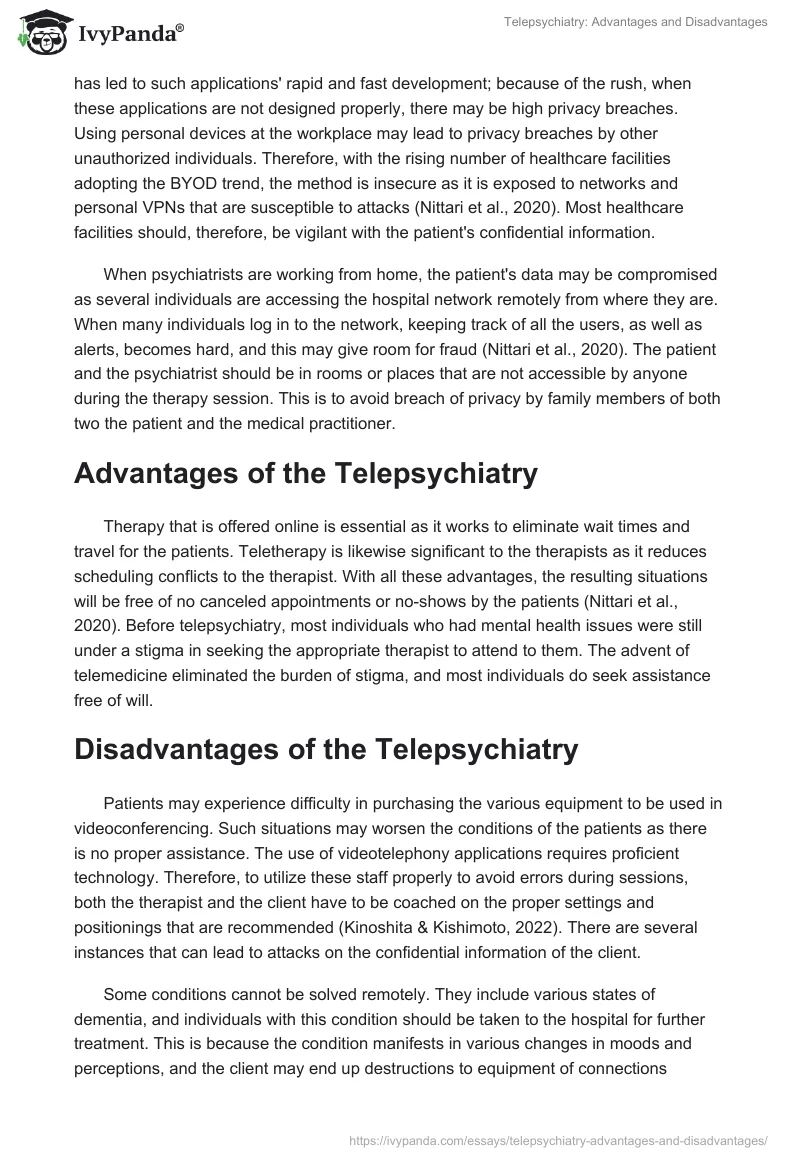 Telepsychiatry: Advantages and Disadvantages. Page 2