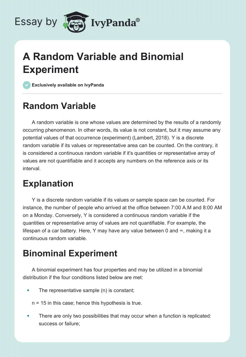 A Random Variable and Binomial Experiment. Page 1