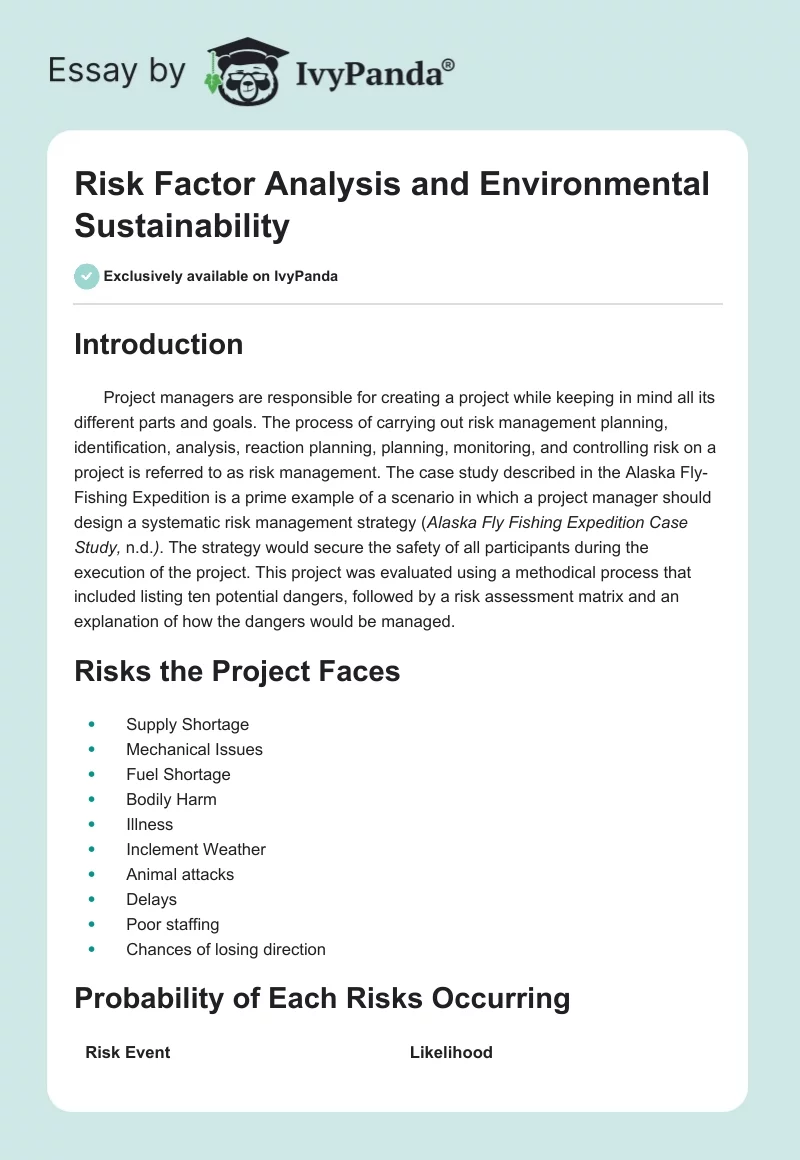 Risk Factor Analysis and Environmental Sustainability. Page 1