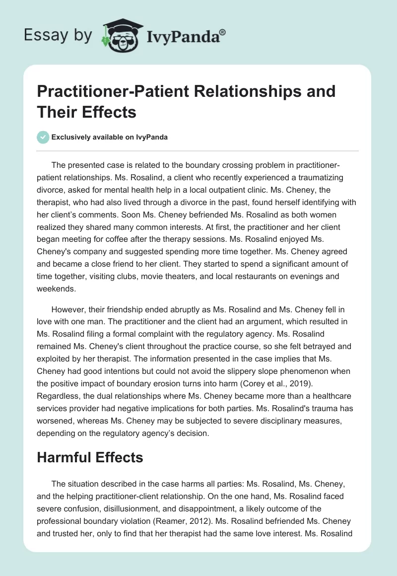 Practitioner-Patient Relationships and Their Effects. Page 1