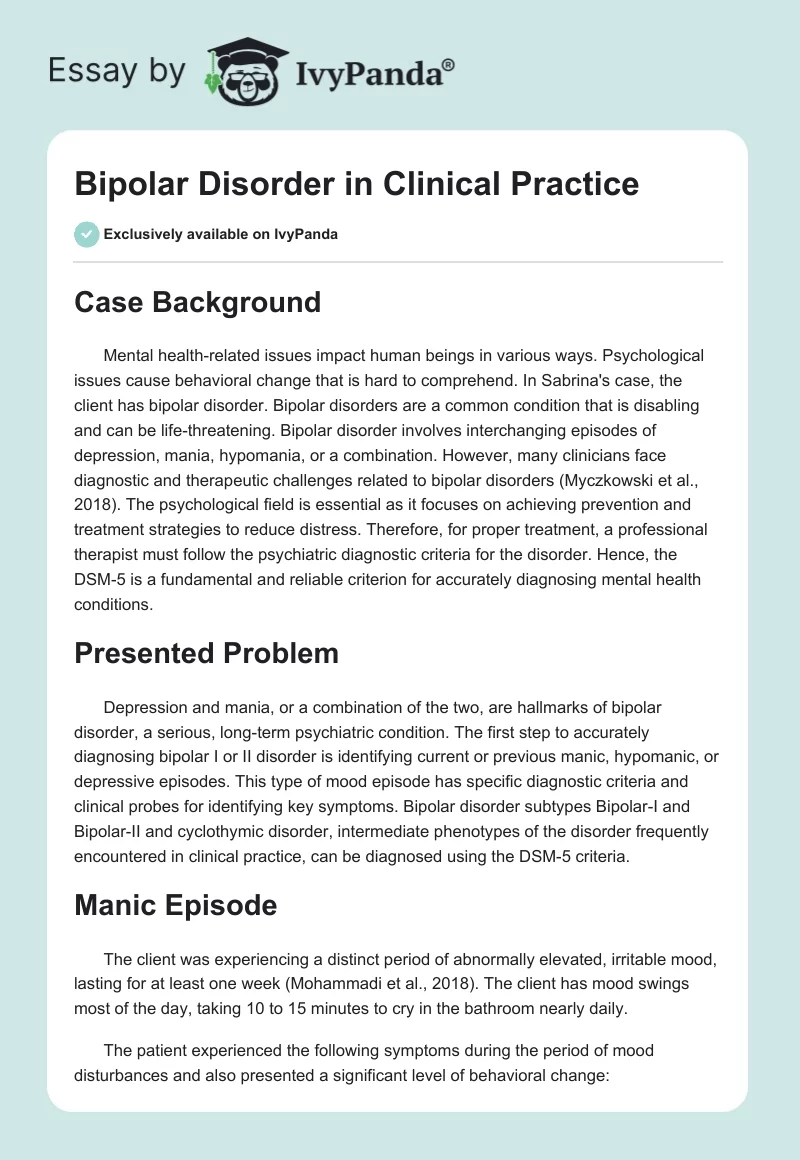 Bipolar Disorder in Clinical Practice. Page 1