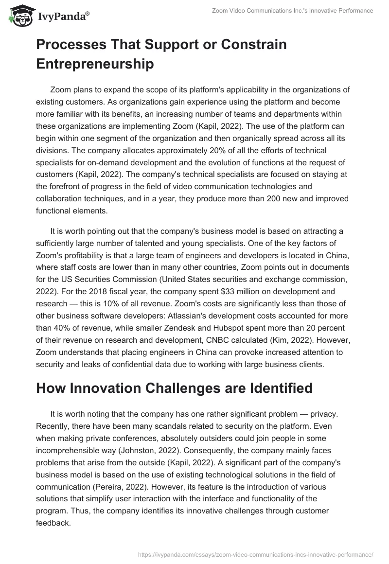 Zoom Video Communications Inc.'s Innovative Performance. Page 3