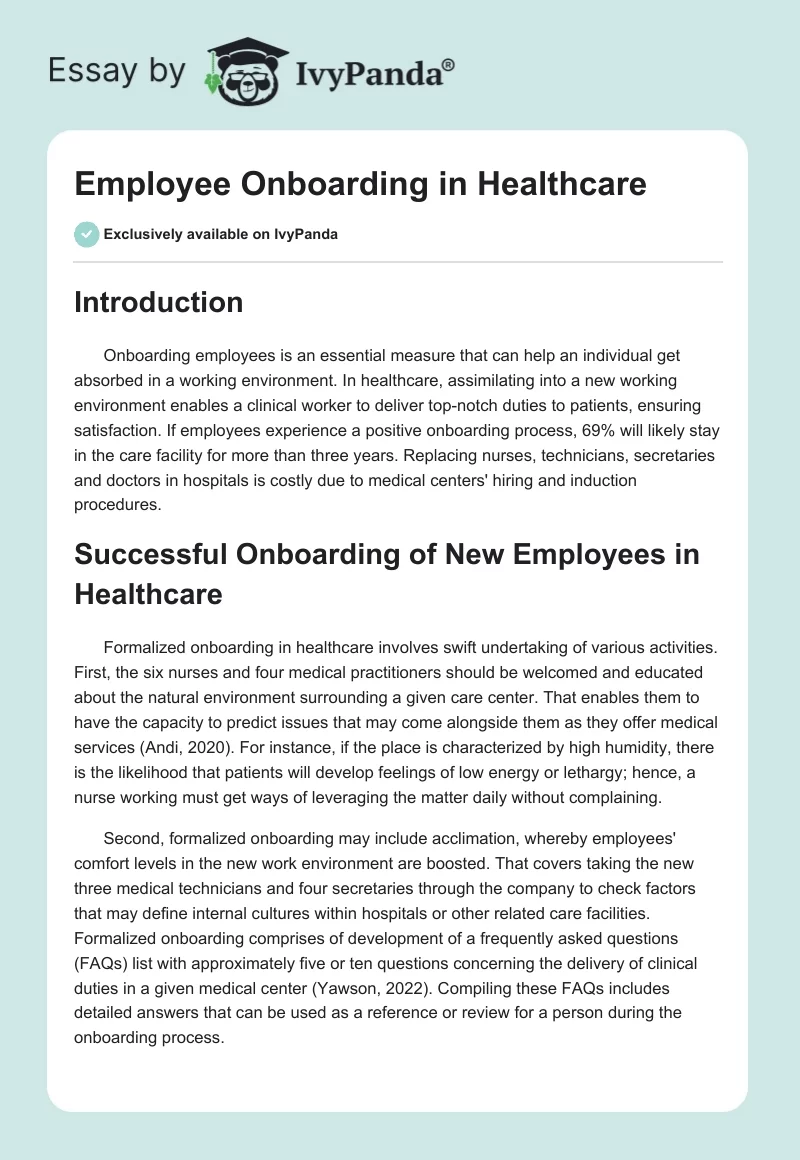 Employee Onboarding in Healthcare. Page 1