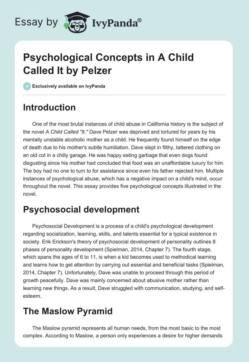 Psychological Concepts in "A Child Called "It" by Pelzer. Page 1