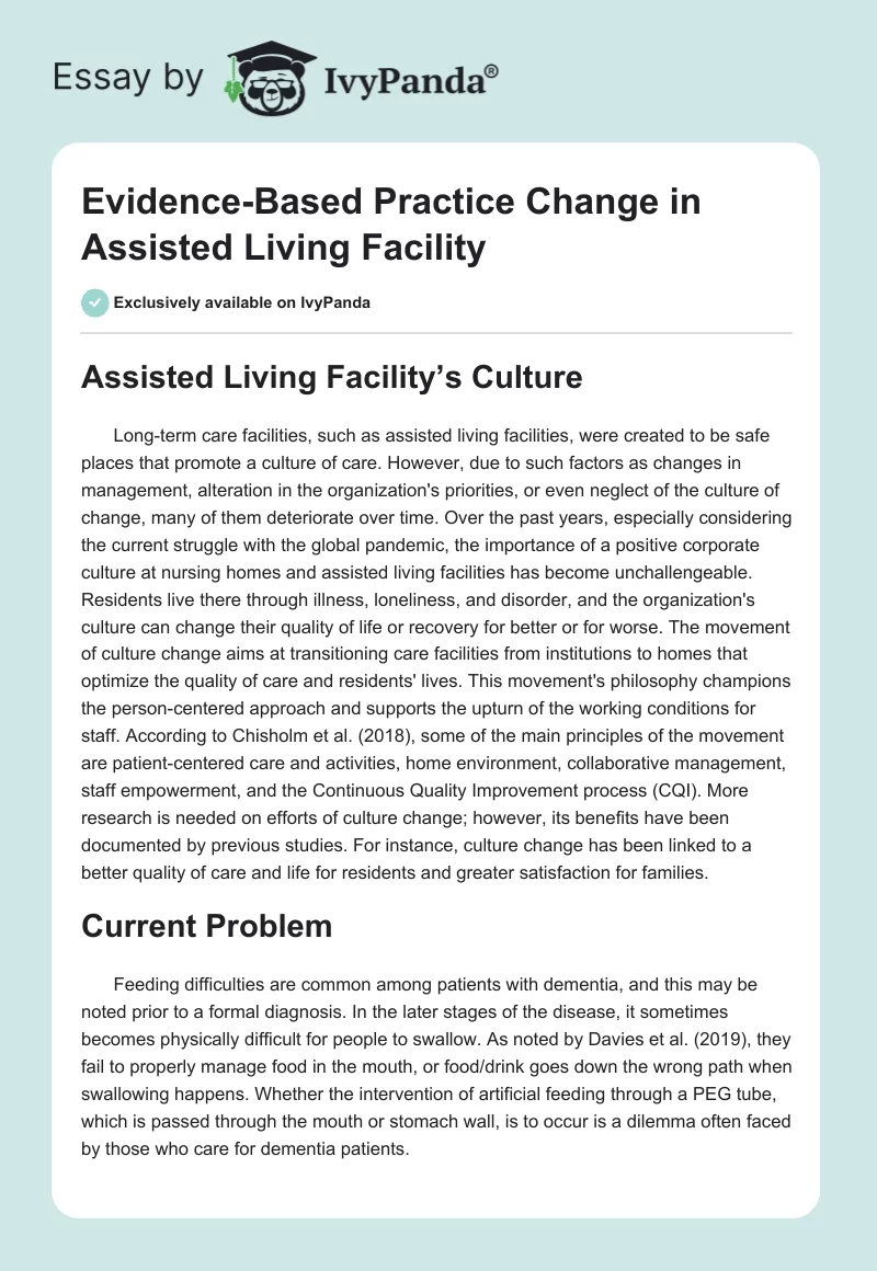 Evidence-Based Practice Change in Assisted Living Facility. Page 1