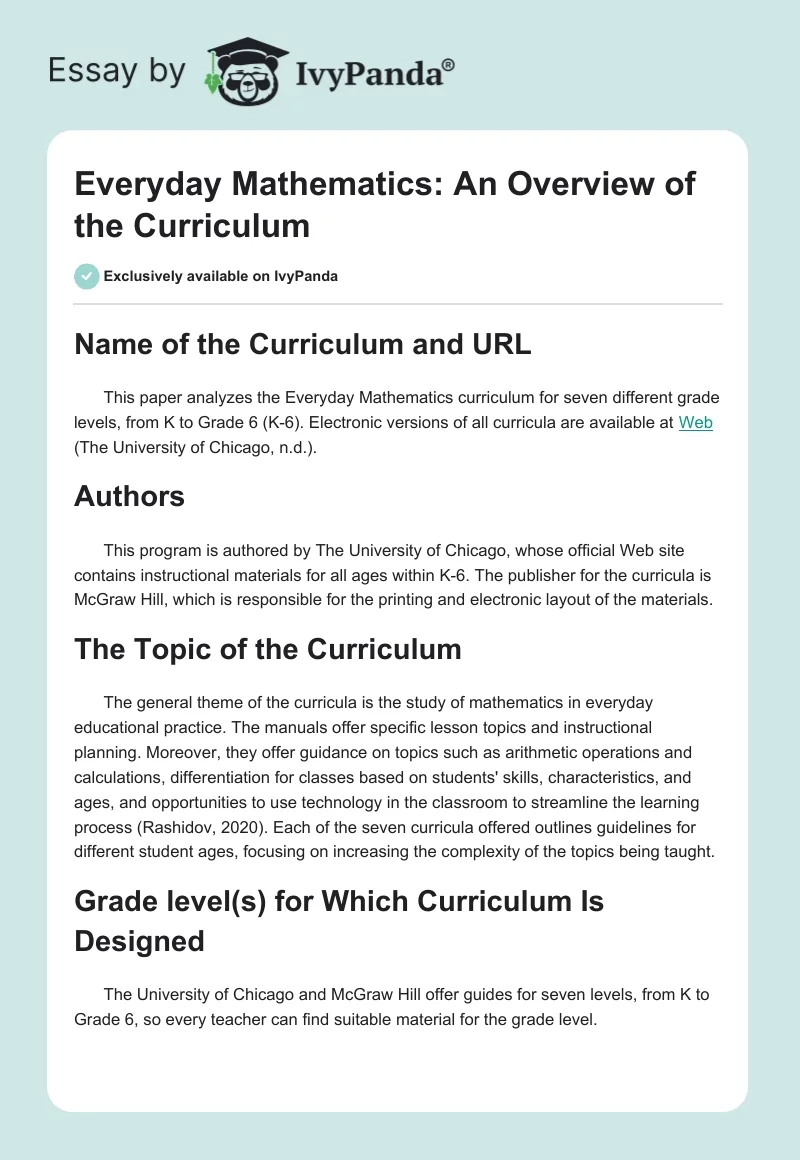 Everyday Mathematics: An Overview of the Curriculum. Page 1