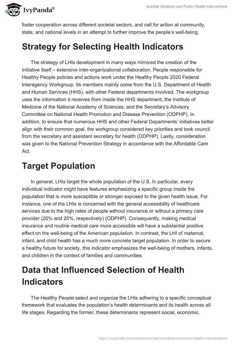 Suicidal Ideations and Public Health Interventions. Page 2