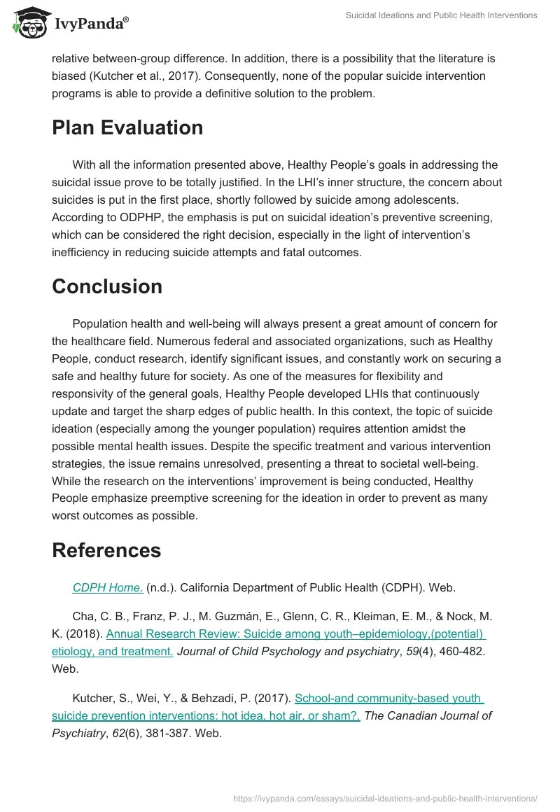 Suicidal Ideations and Public Health Interventions. Page 5