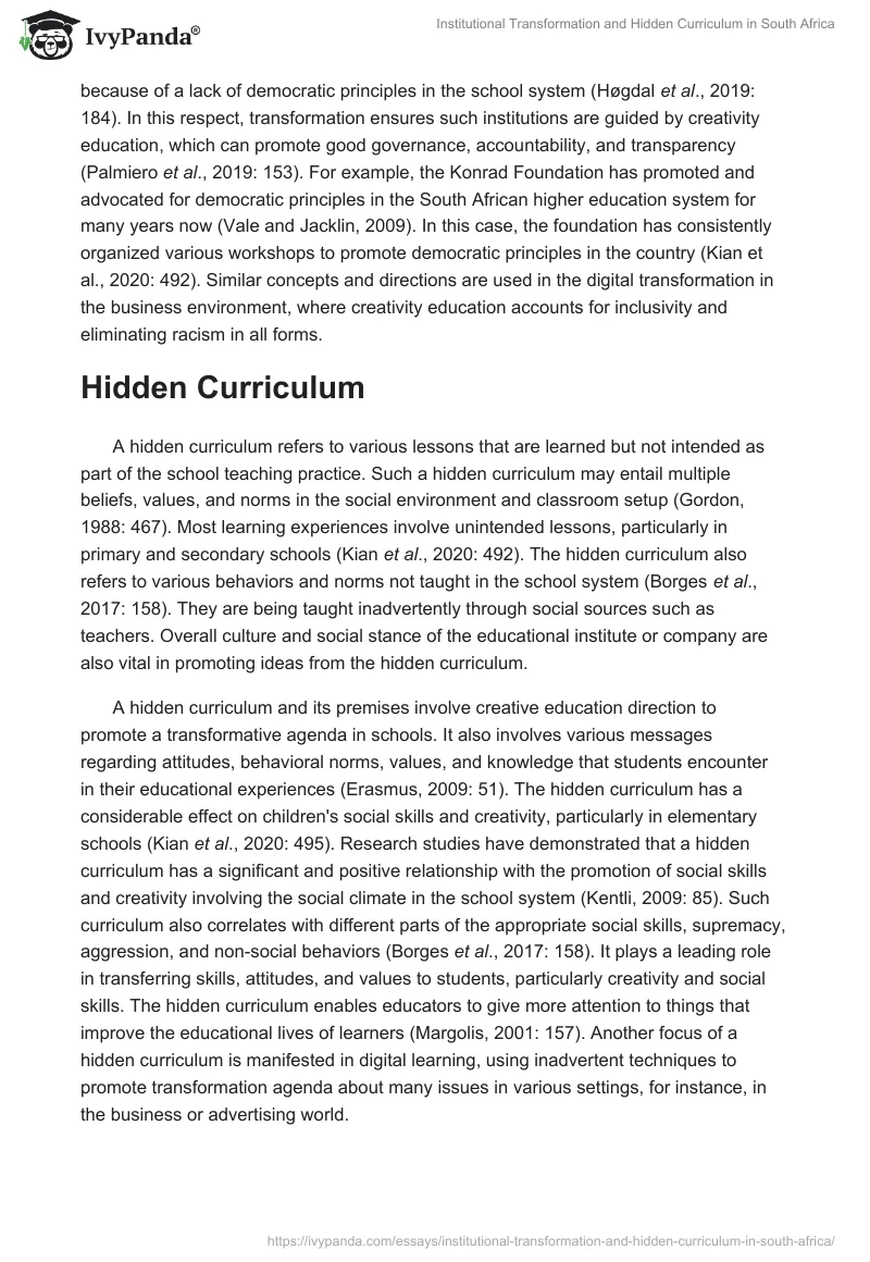 Institutional Transformation and Hidden Curriculum in South Africa. Page 3