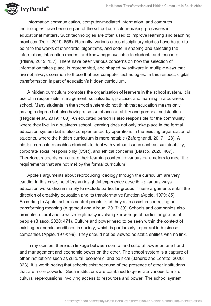 Institutional Transformation and Hidden Curriculum in South Africa. Page 4