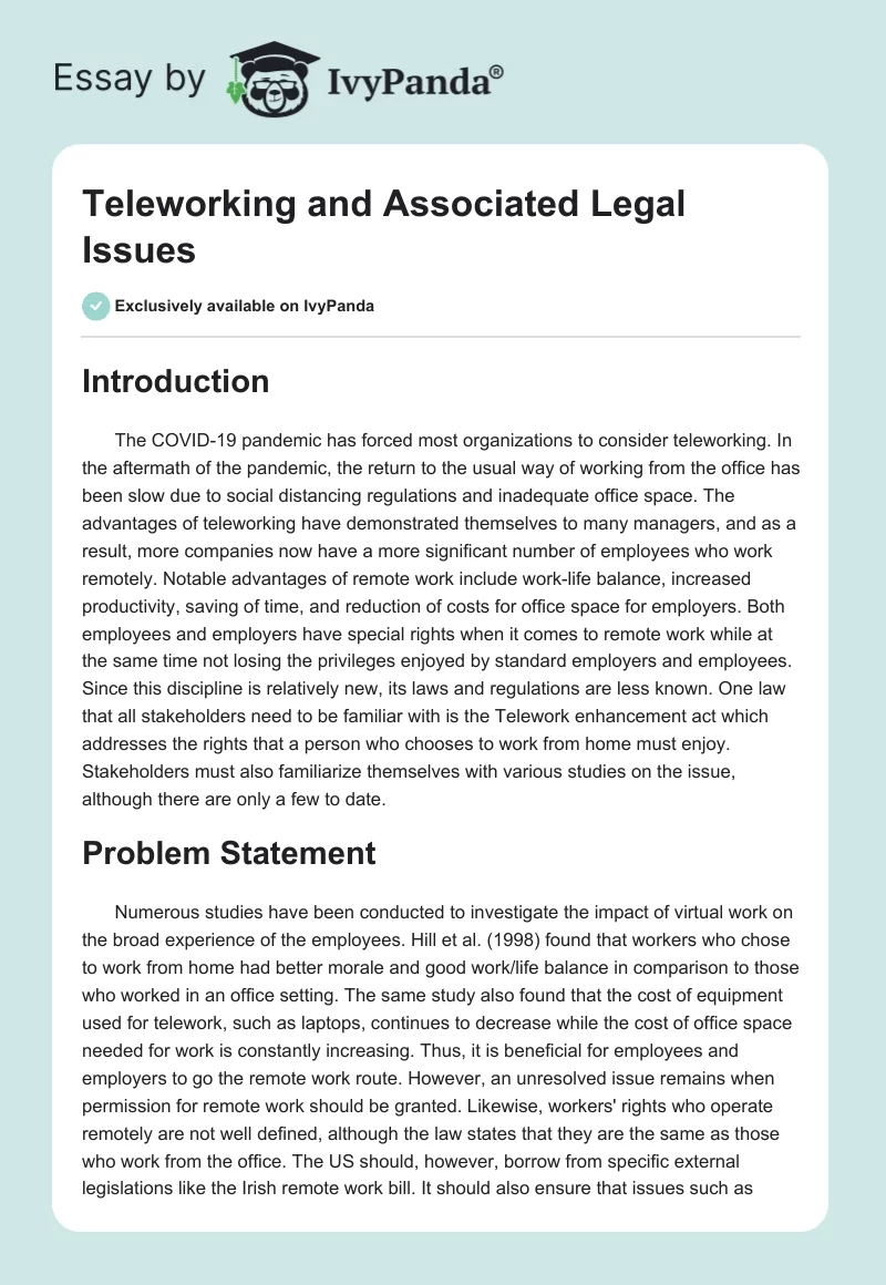 Teleworking and Associated Legal Issues. Page 1