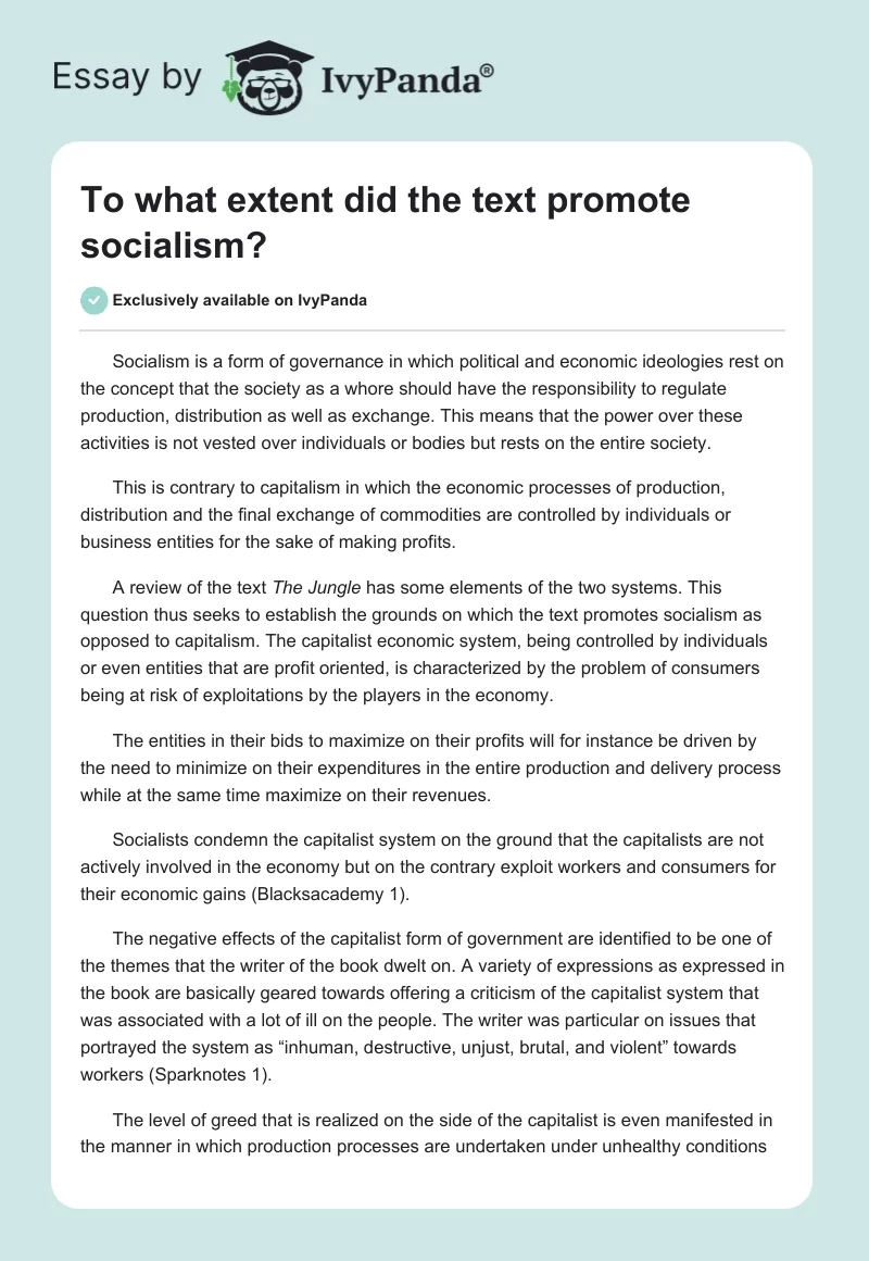 To what extent did the text promote socialism?. Page 1