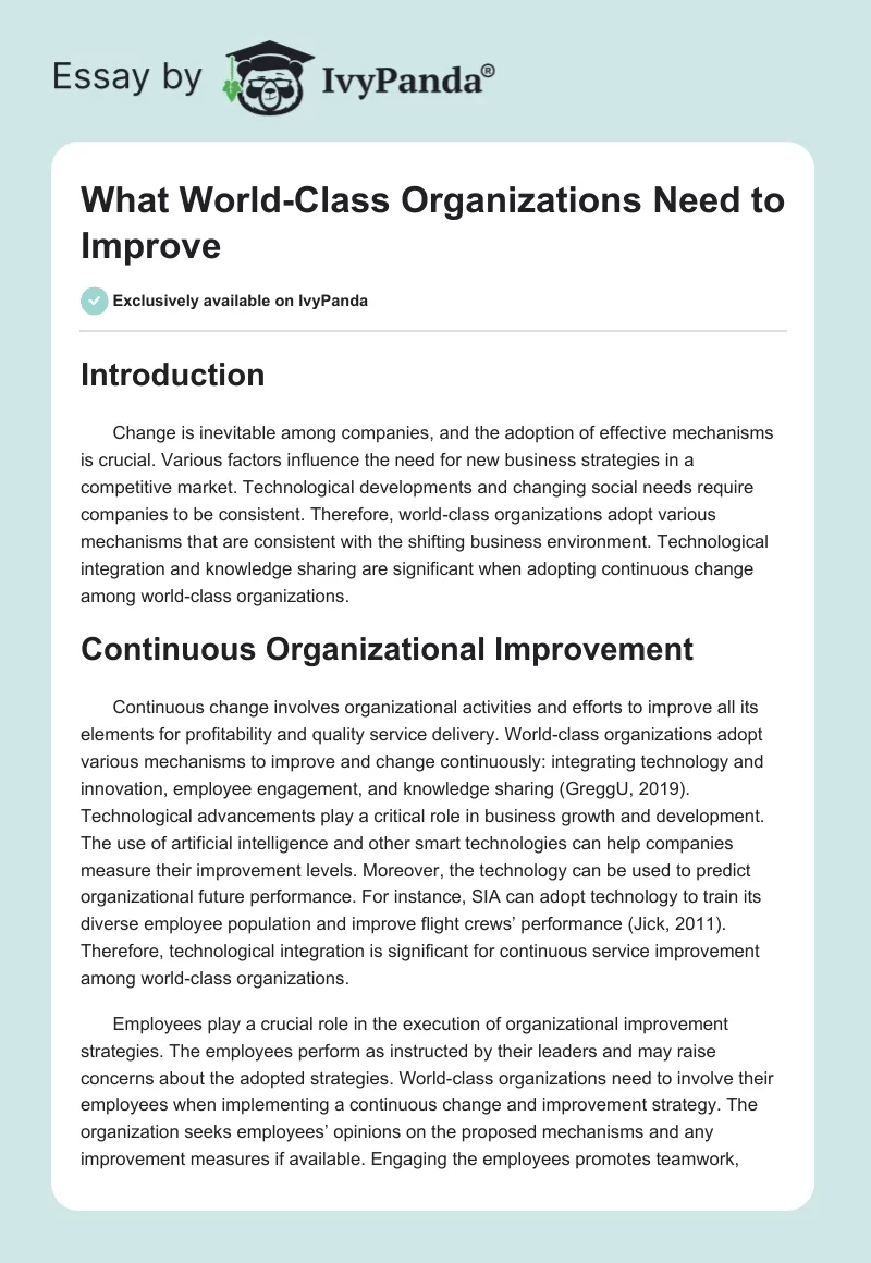 What World-Class Organizations Need to Improve. Page 1