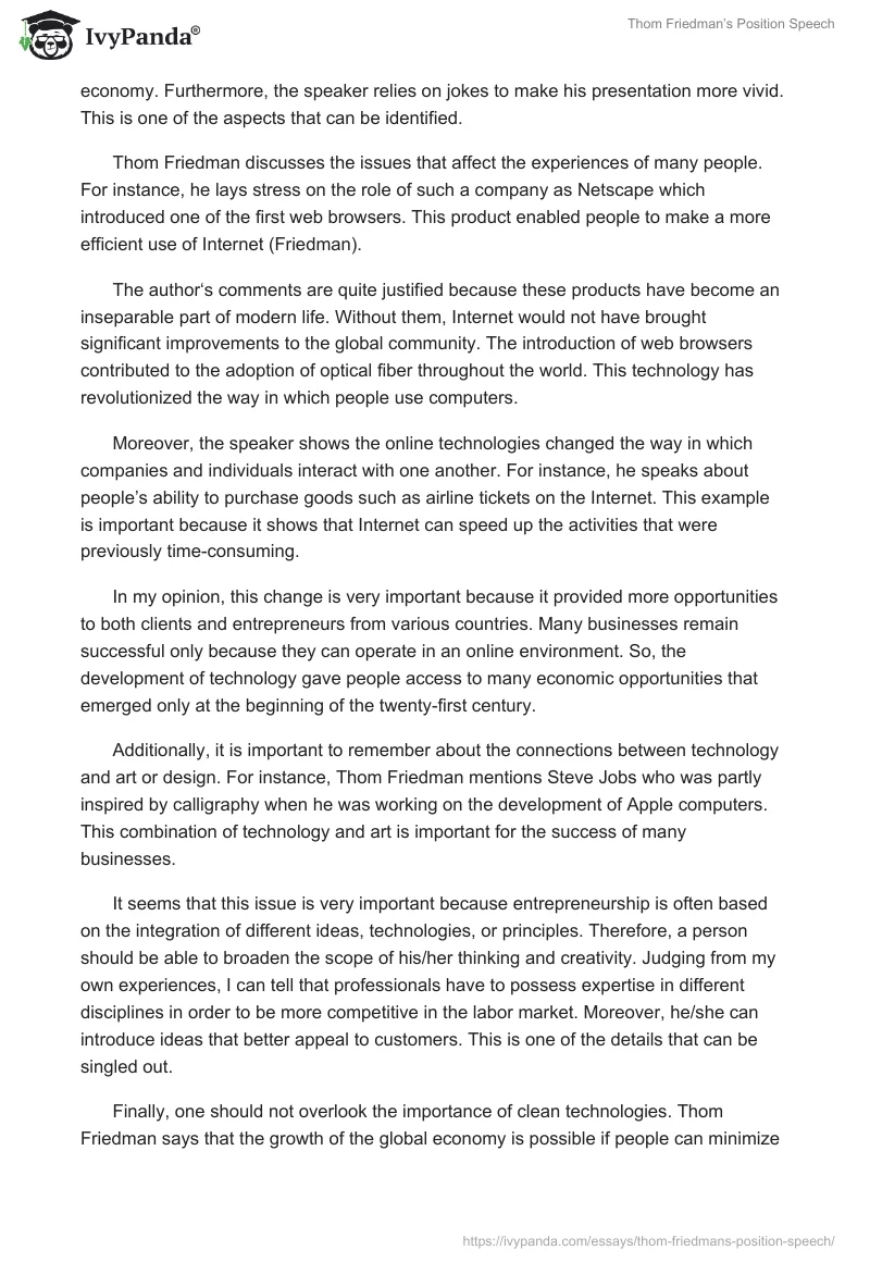 Thom Friedman’s Position Speech. Page 2