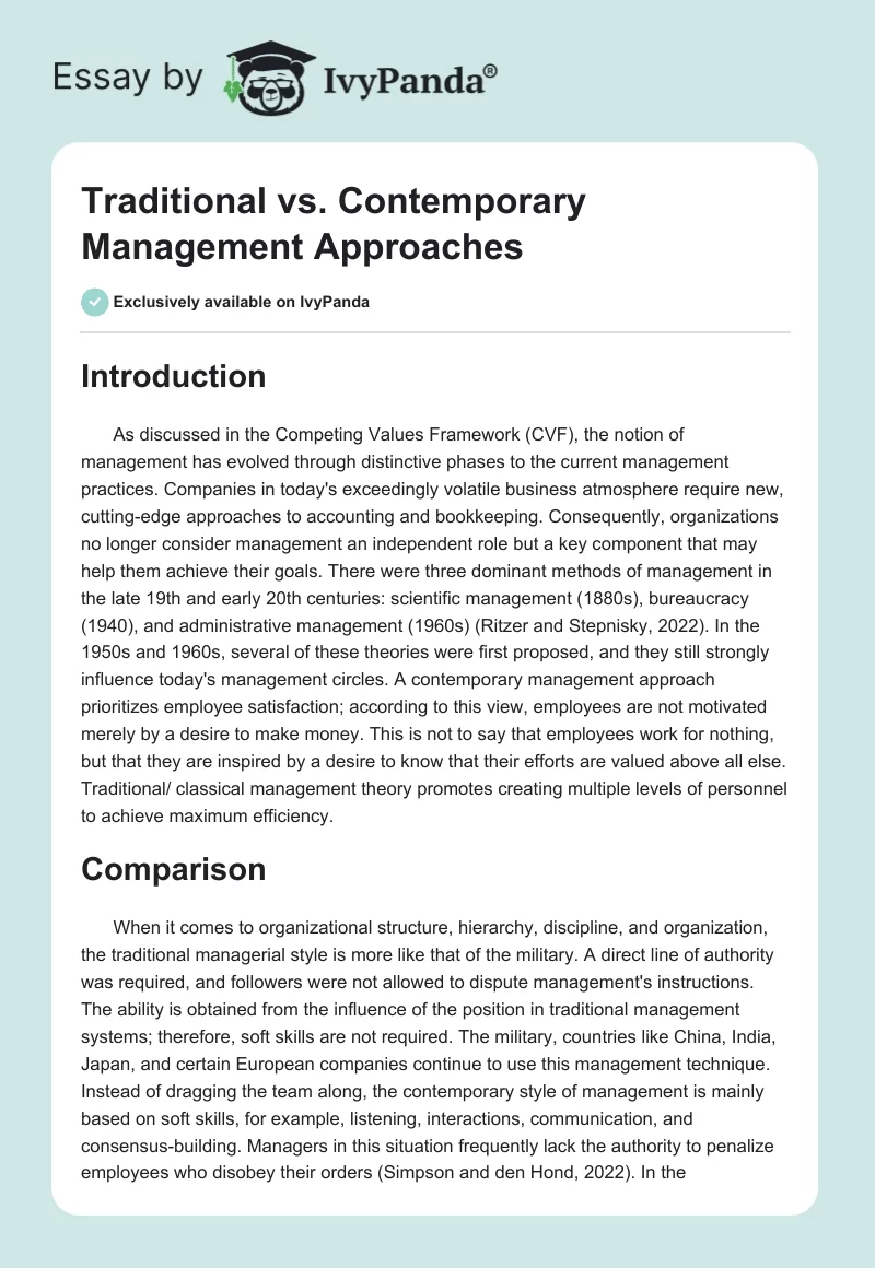 Traditional vs. Contemporary Management Approaches. Page 1