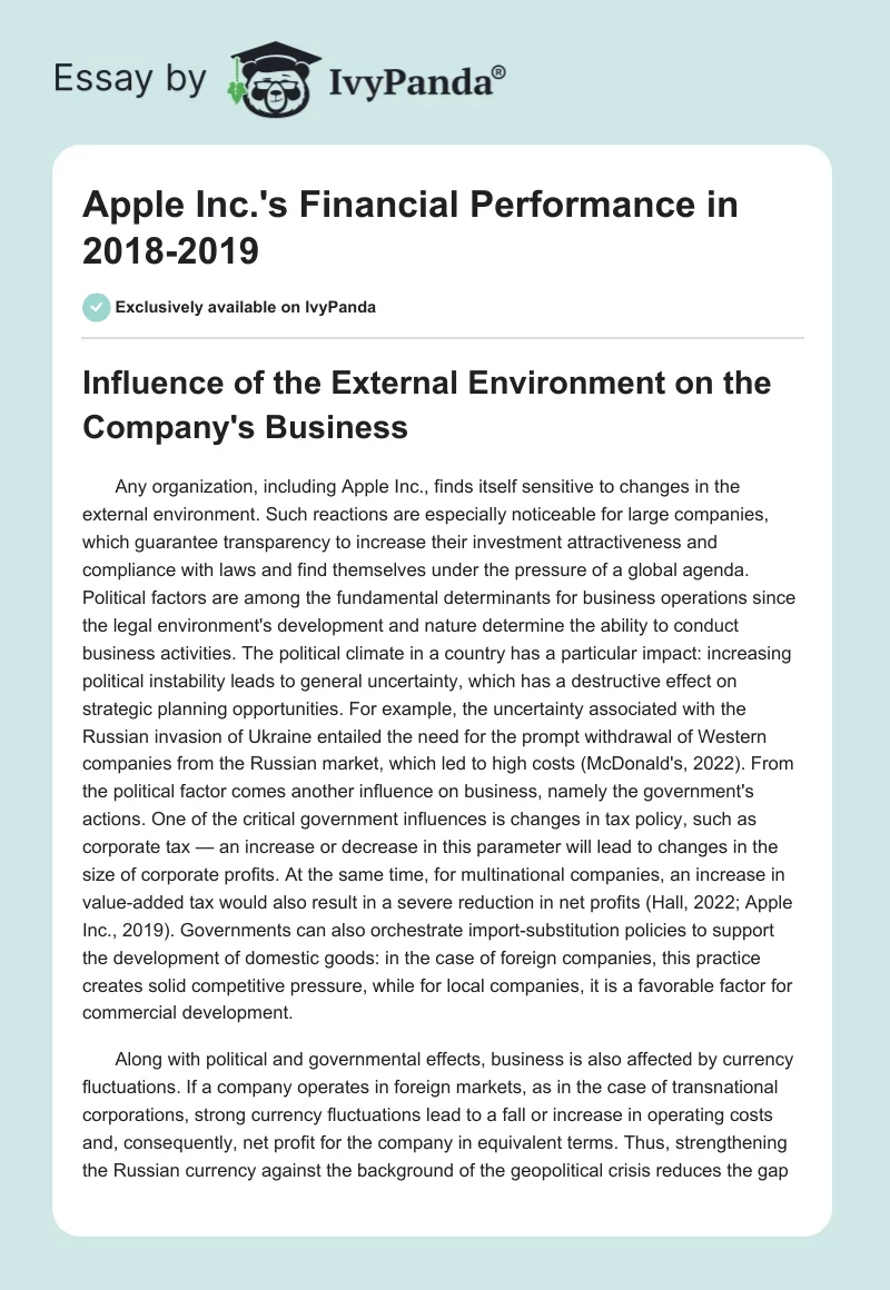 Apple Inc.'s Financial Performance in 2018-2019. Page 1