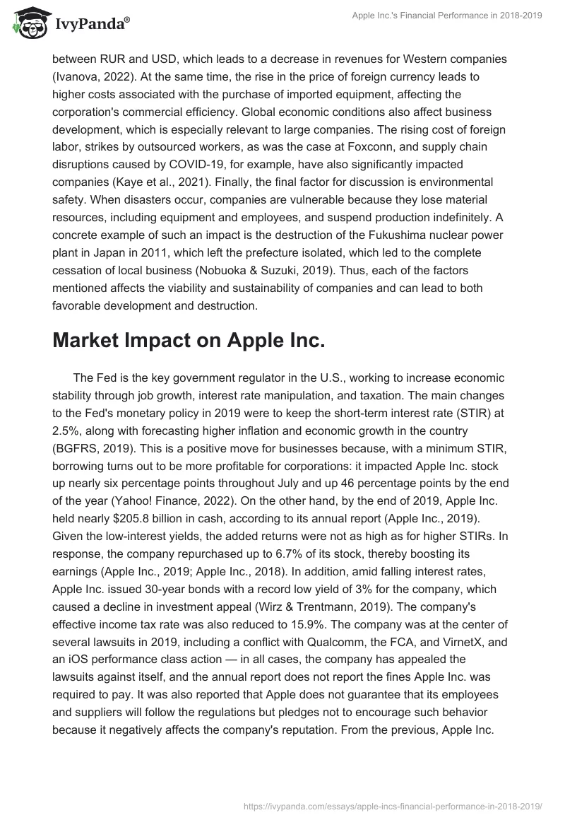 Apple Inc.'s Financial Performance in 2018-2019. Page 2