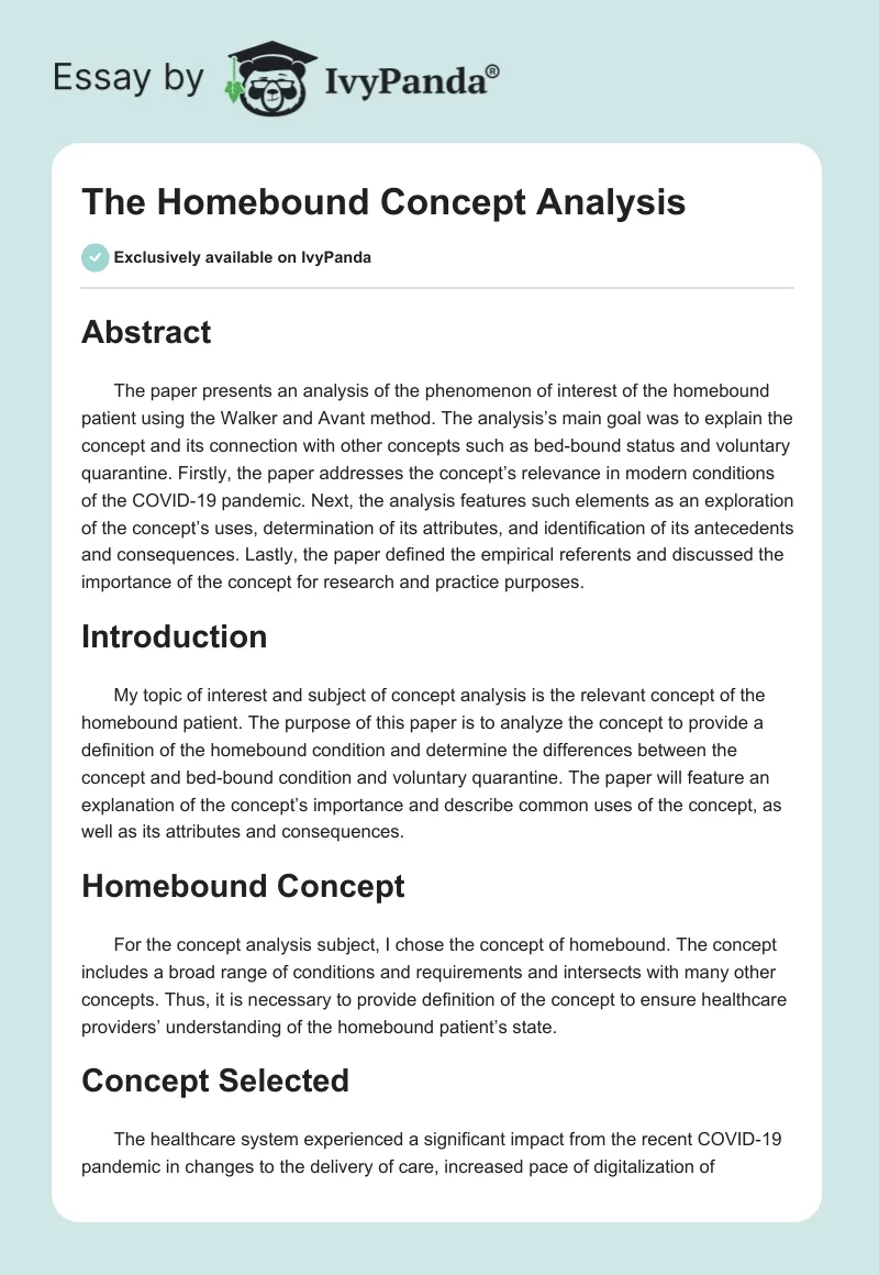 The Homebound Concept Analysis. Page 1