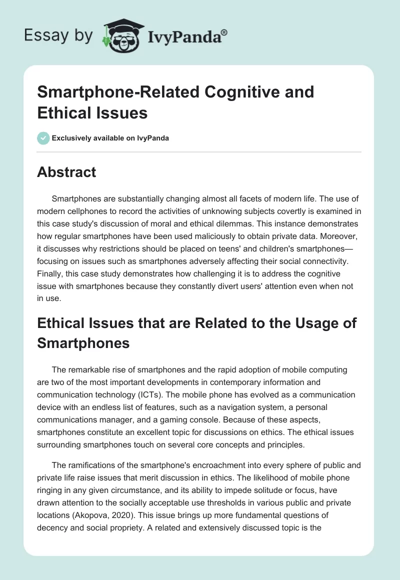 Smartphone-Related Cognitive and Ethical Issues. Page 1