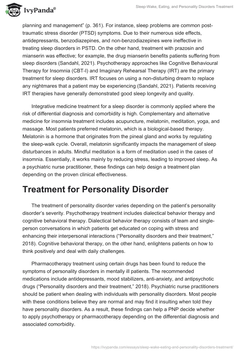 Sleep-Wake, Eating, and Personality Disorders Treatment. Page 2