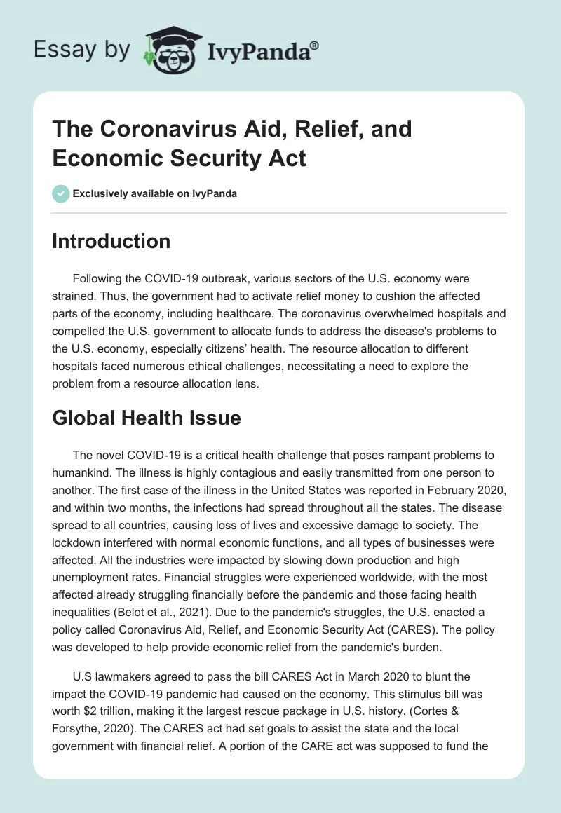 The Coronavirus Aid, Relief, and Economic Security Act. Page 1