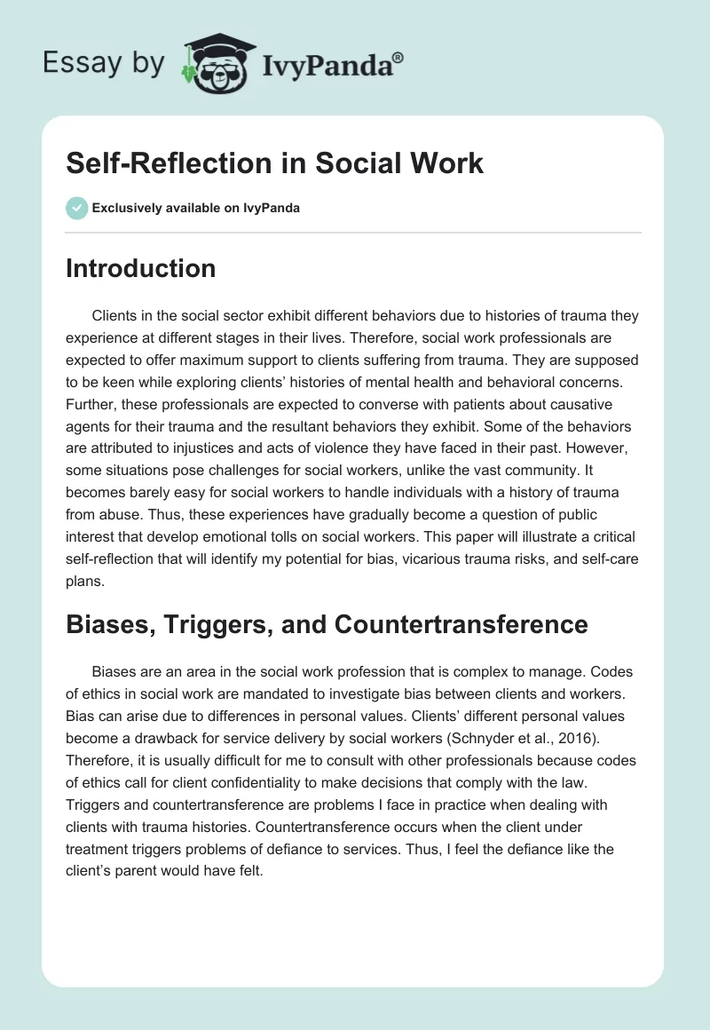 Self-Reflection in Social Work. Page 1