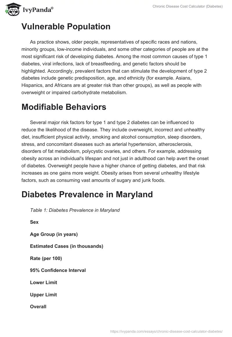 Chronic Disease Cost Calculator (Diabetes). Page 2