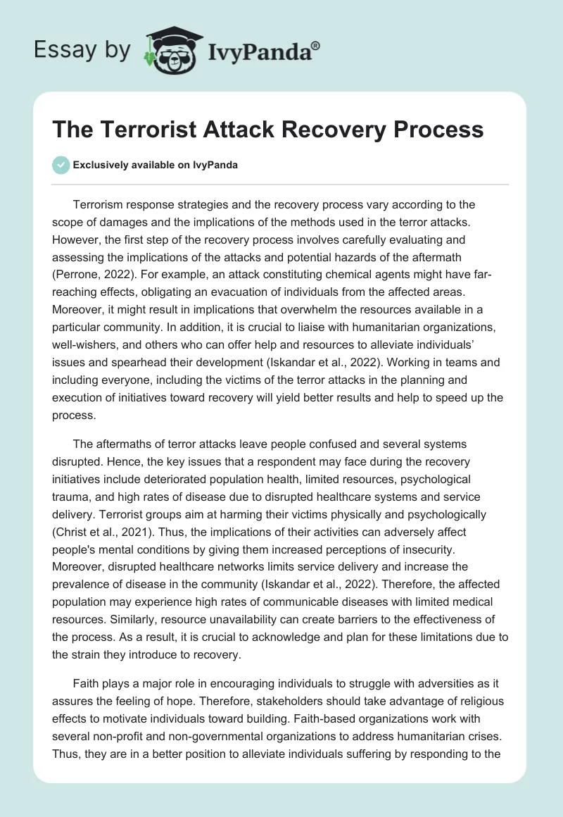The Terrorist Attack Recovery Process. Page 1
