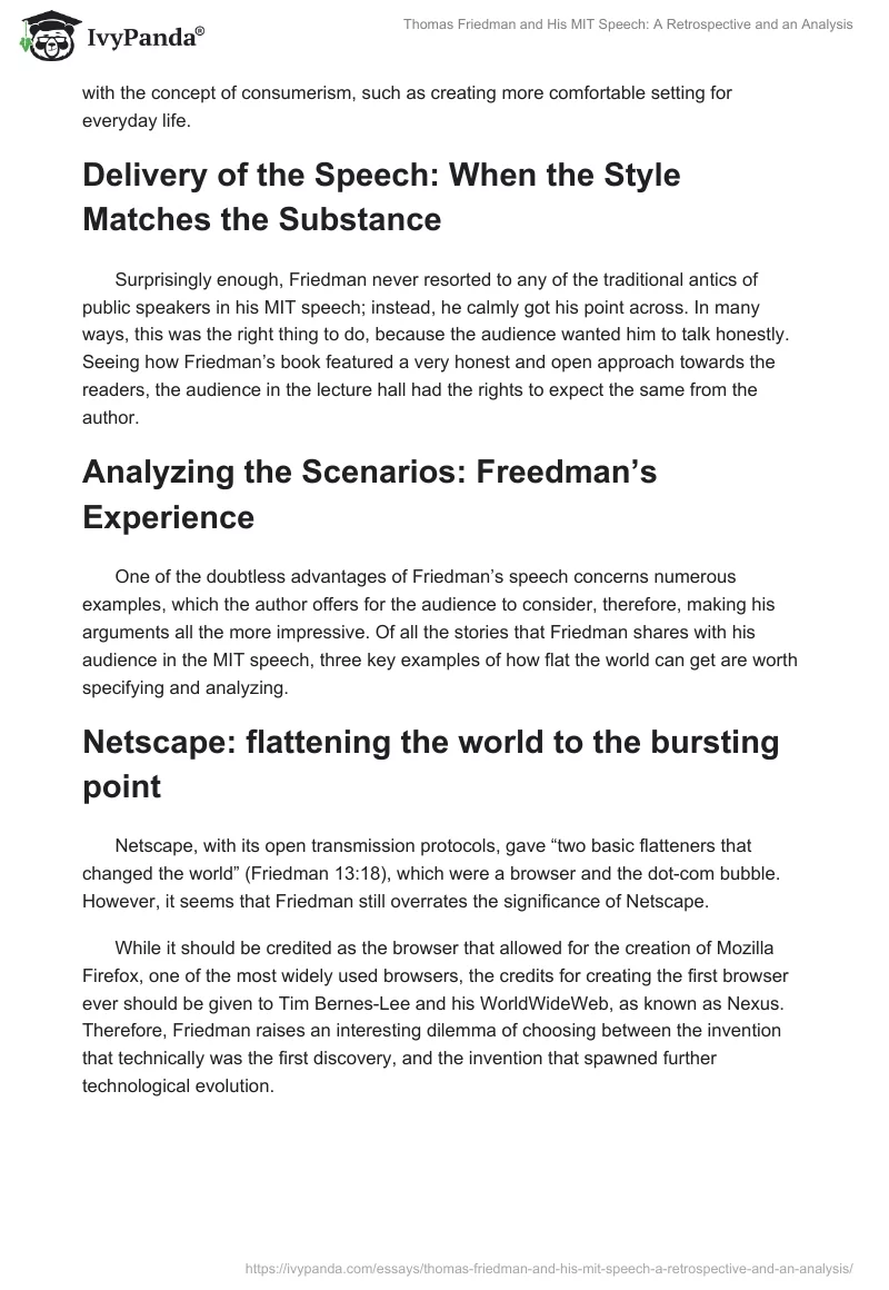 Thomas Friedman and His MIT Speech: A Retrospective and an Analysis. Page 2