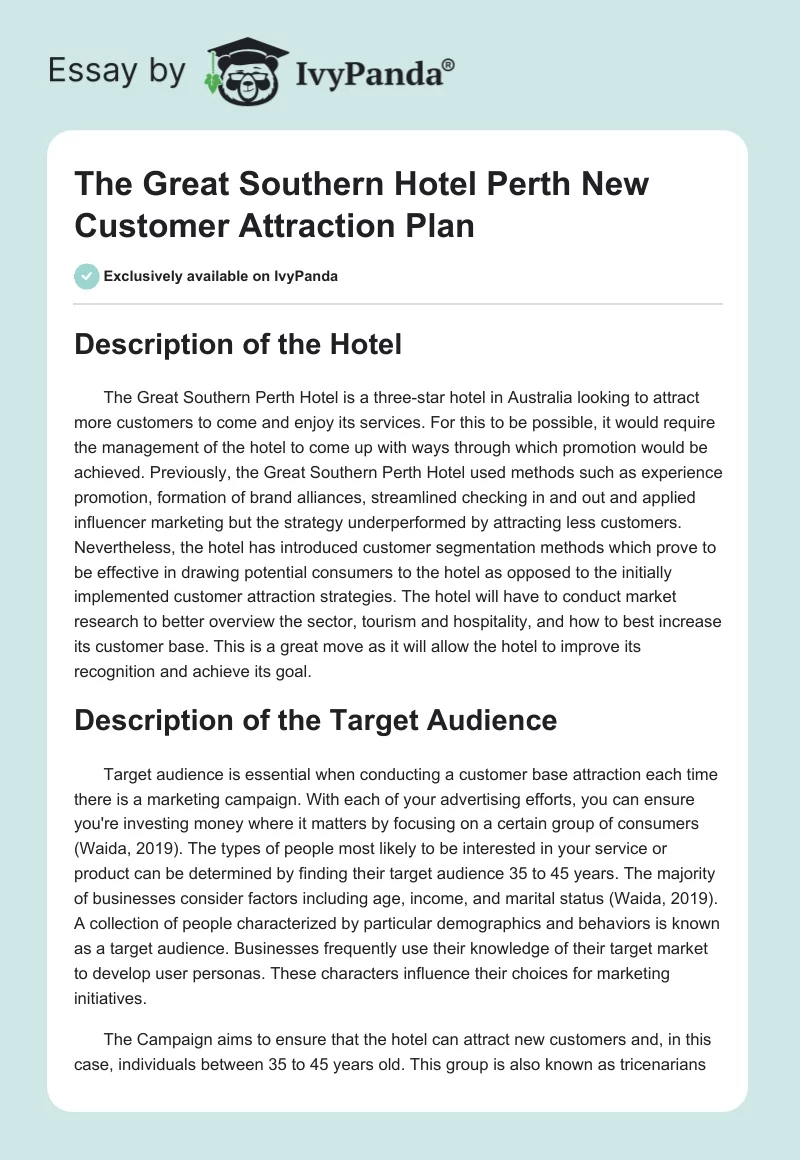 The Great Southern Hotel Perth New Customer Attraction Plan. Page 1