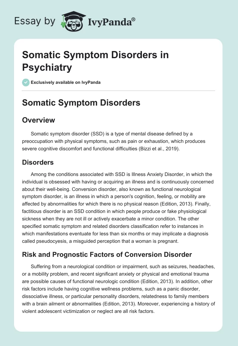 Somatic Symptom Disorders in Psychiatry. Page 1