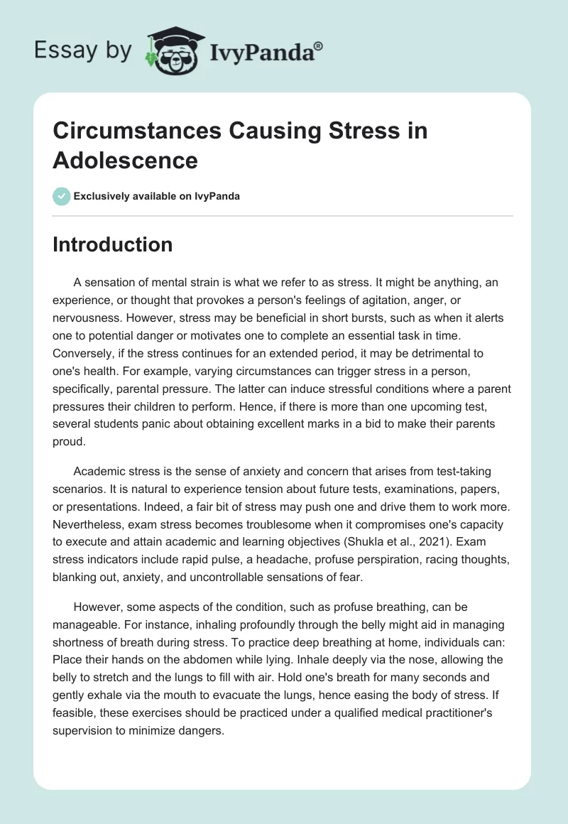 Circumstances Causing Stress in Adolescence. Page 1