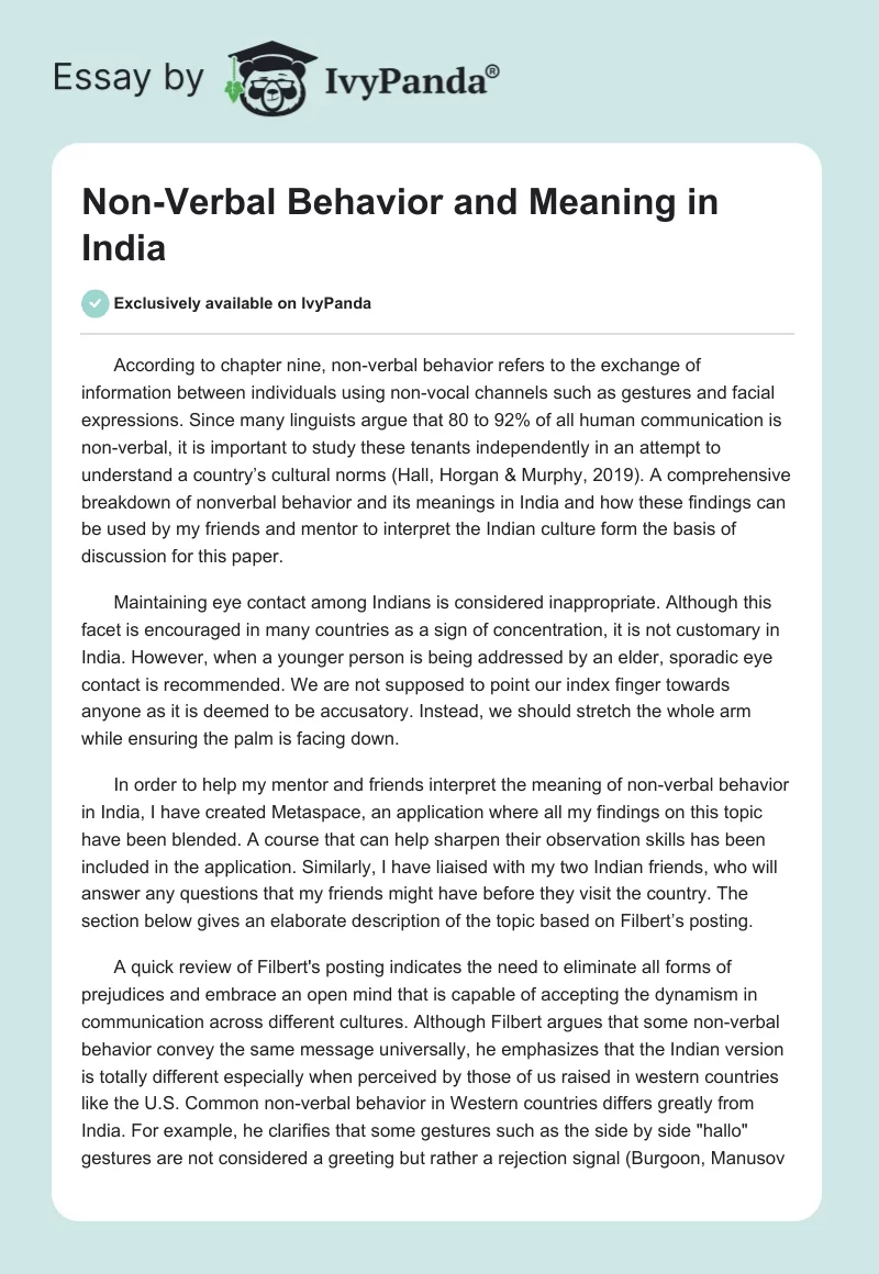 Non-Verbal Behavior and Meaning in India. Page 1