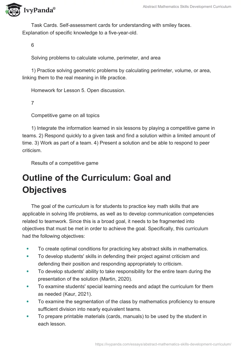 Abstract Mathematics Skills Development Curriculum. Page 3