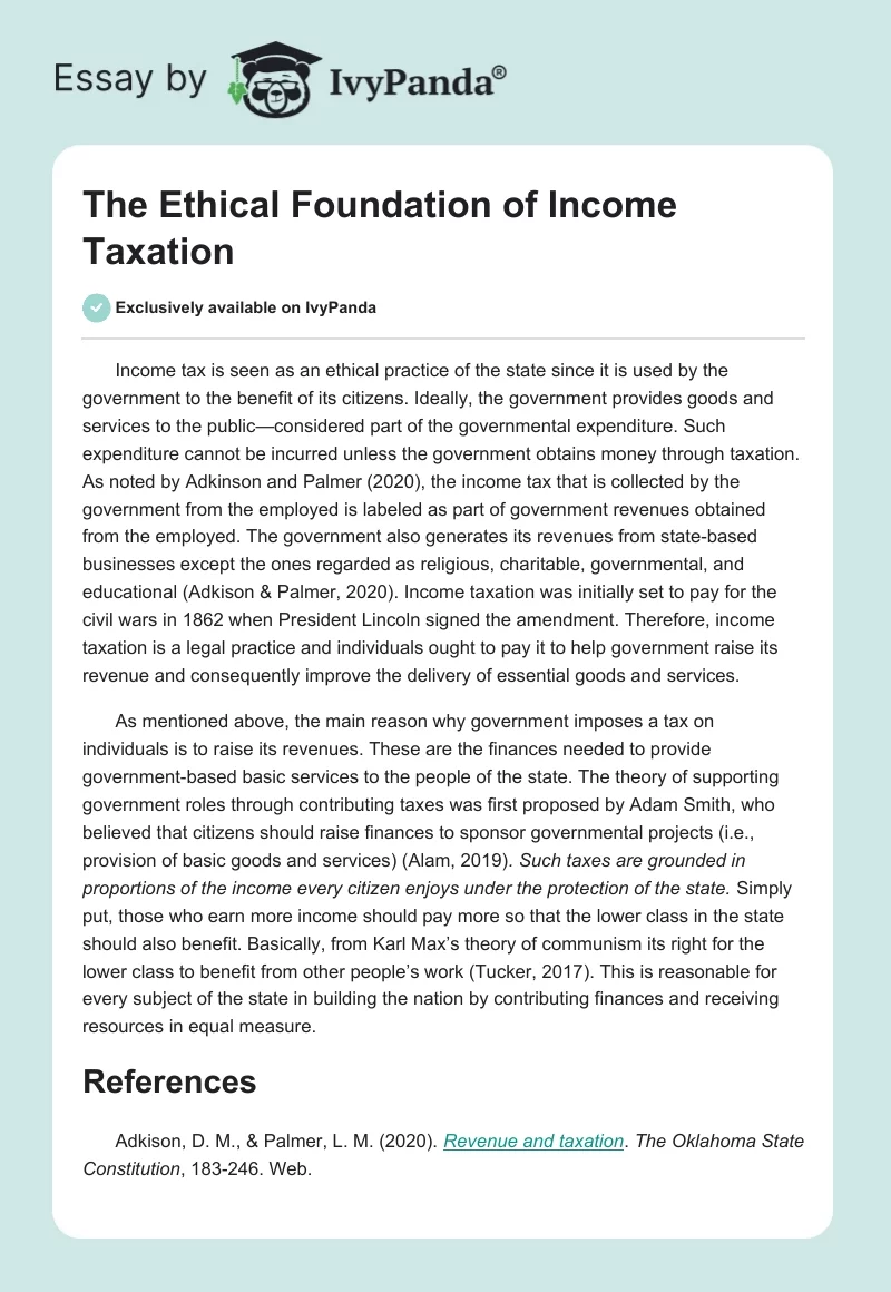 The Ethical Foundation of Income Taxation. Page 1