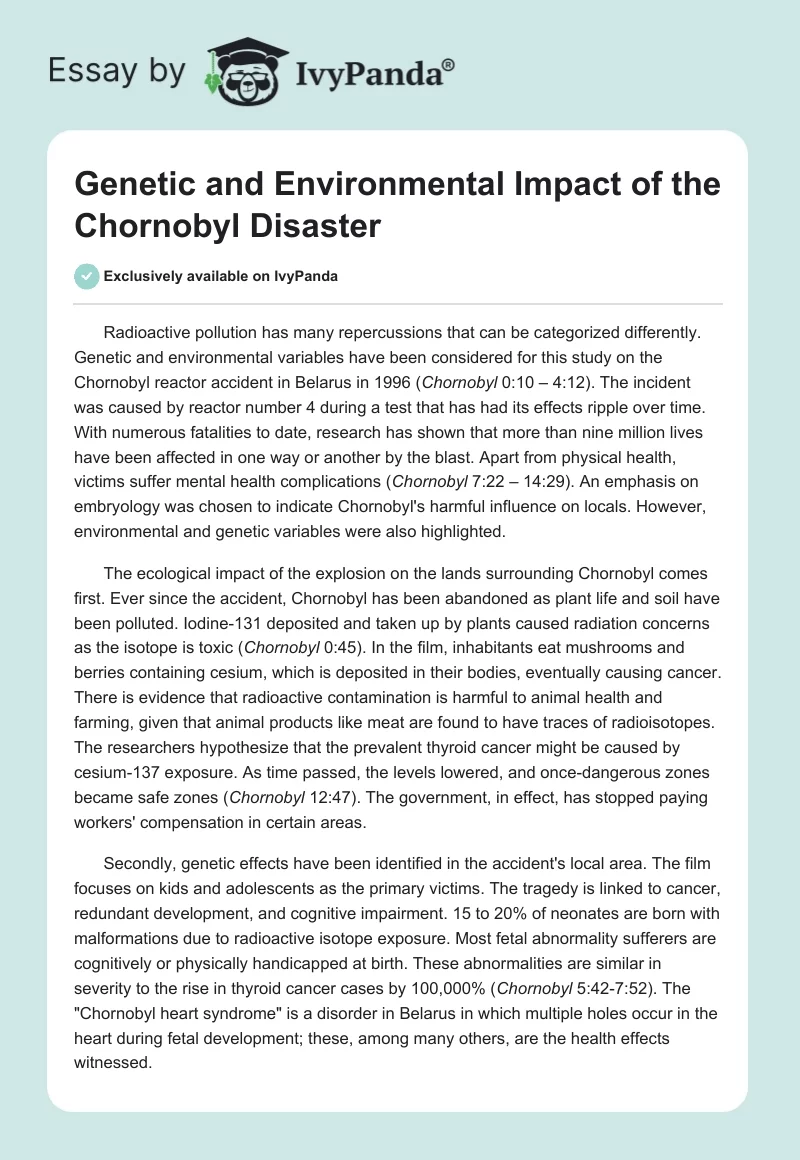 Genetic and Environmental Impact of the Chornobyl Disaster. Page 1