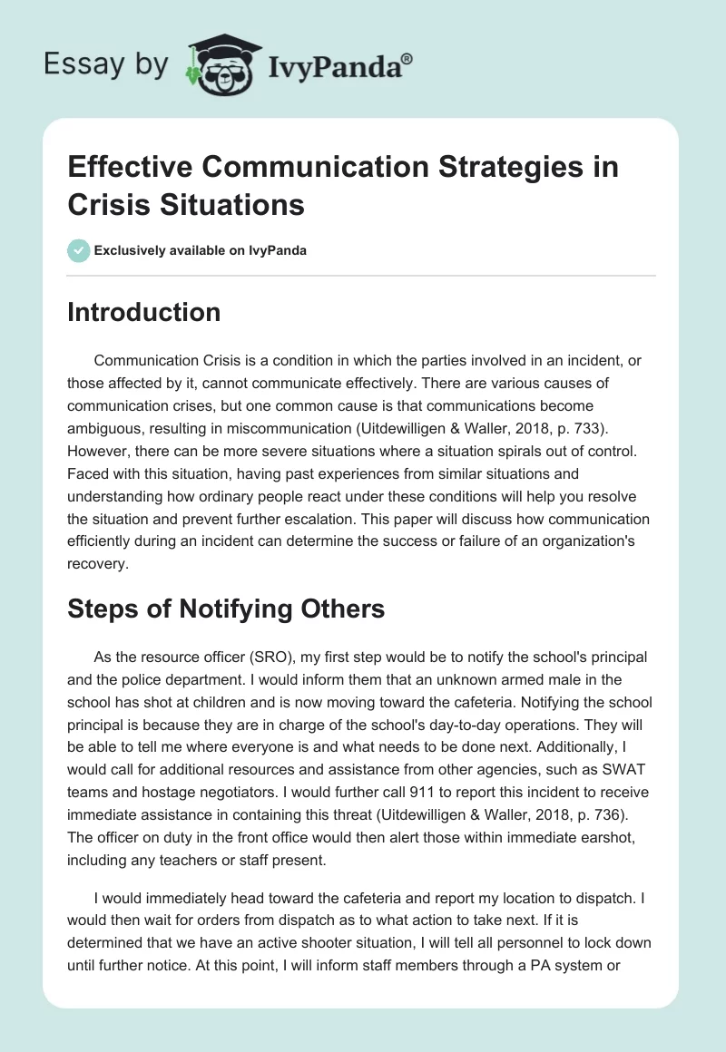 Effective Communication Strategies in Crisis Situations. Page 1