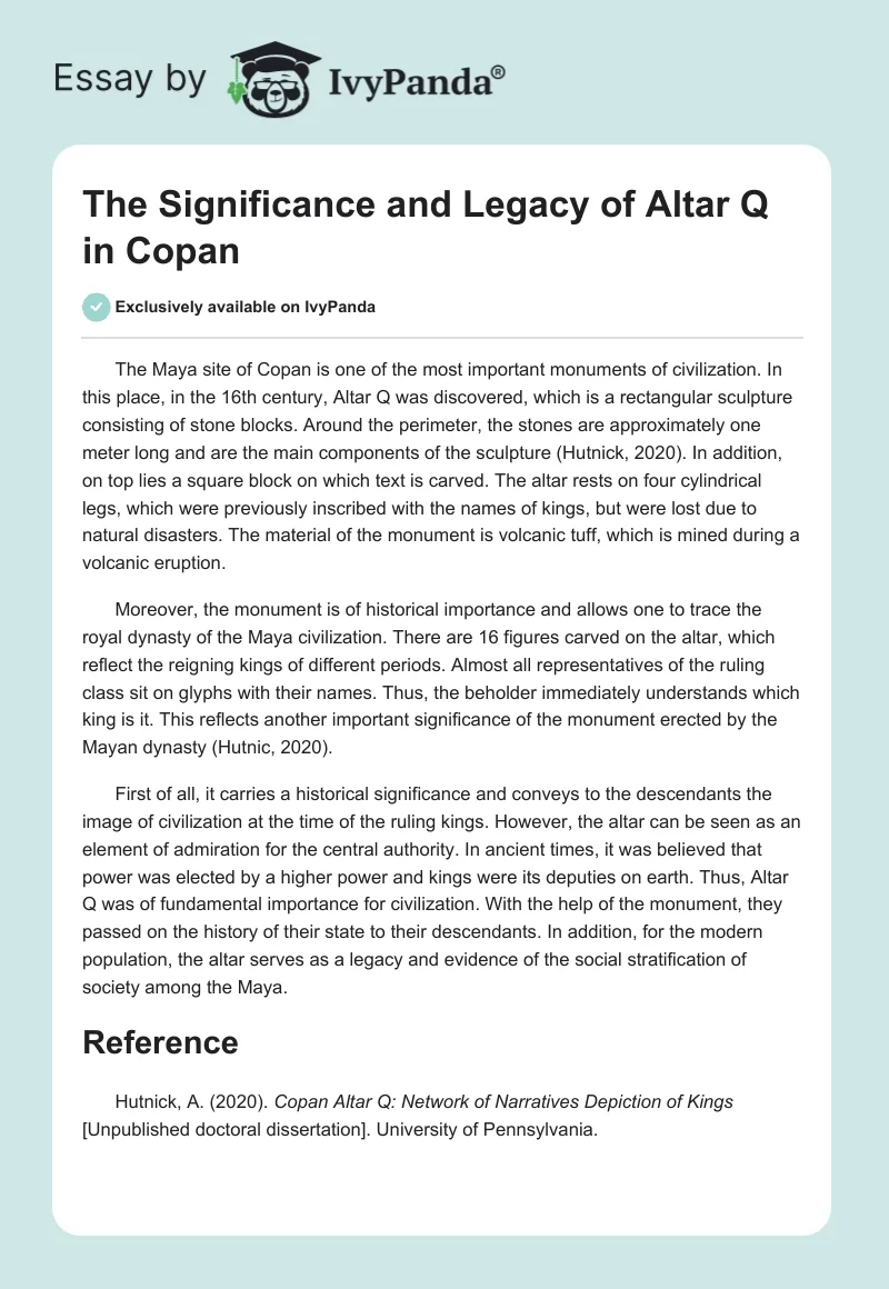 The Significance and Legacy of Altar Q in Copan. Page 1