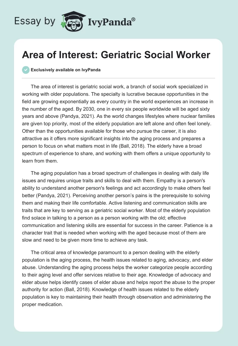 Area of Interest: Geriatric Social Worker. Page 1