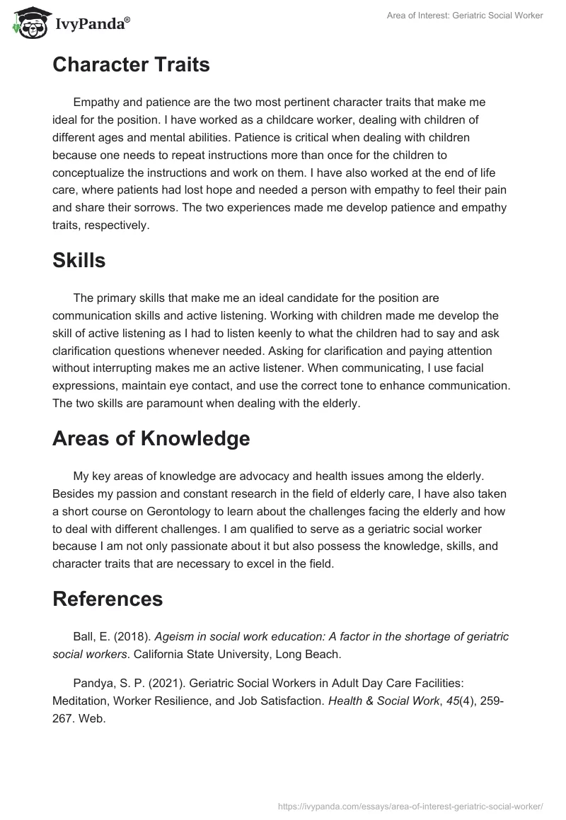 Area of Interest: Geriatric Social Worker. Page 2