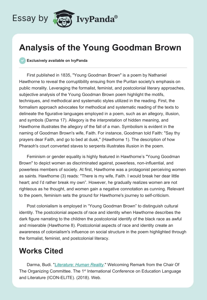 Analysis of the "Young Goodman Brown". Page 1