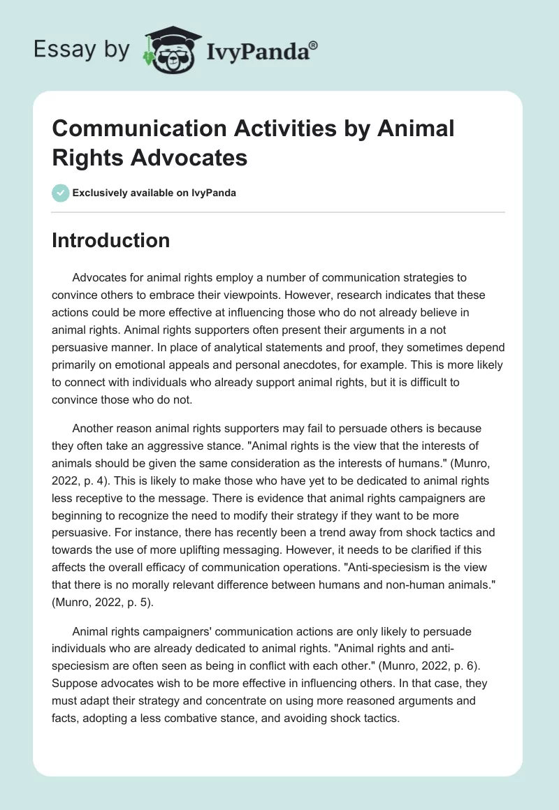 Communication Activities by Animal Rights Advocates. Page 1