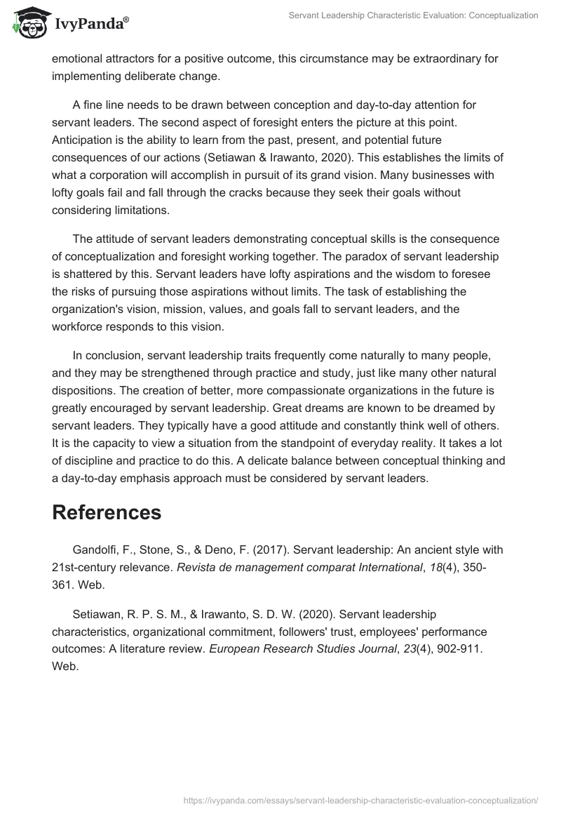 Servant Leadership Characteristic Evaluation: Conceptualization. Page 2