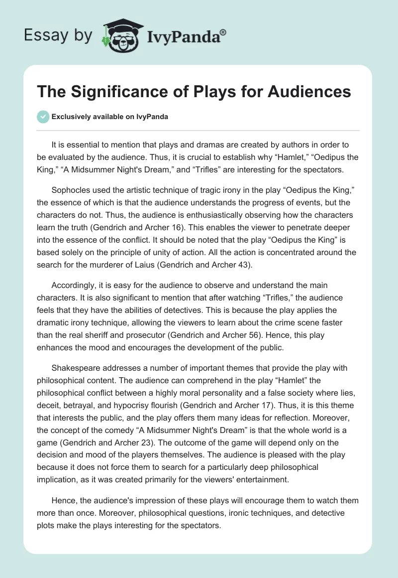 The Significance of Plays for Audiences. Page 1