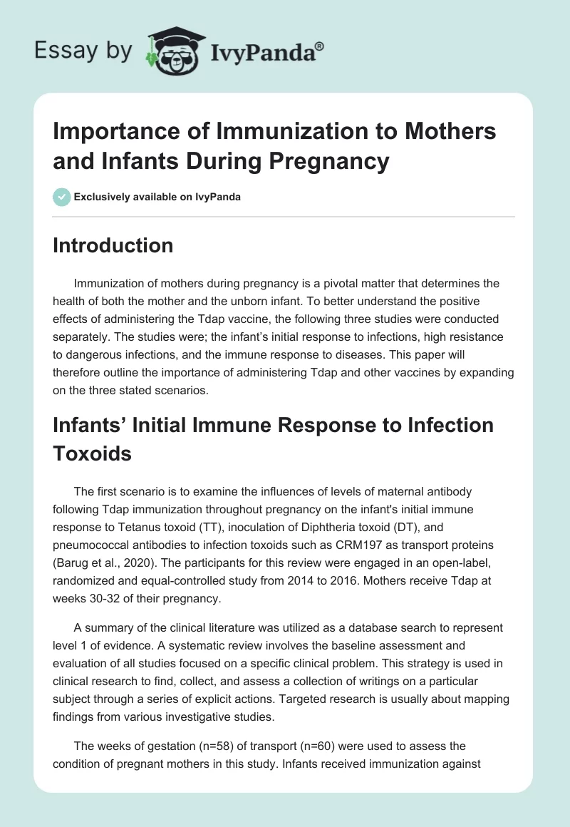 Importance of Immunization to Mothers and Infants During Pregnancy. Page 1