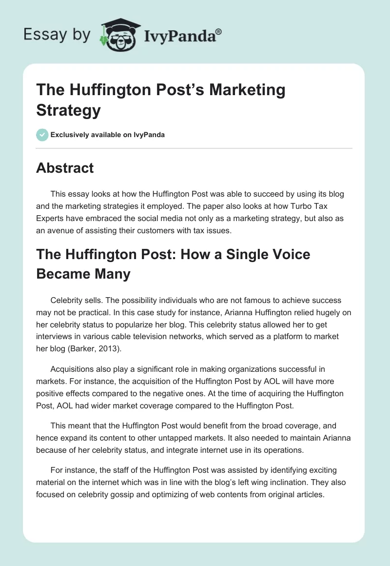 The Huffington Post’s Marketing Strategy. Page 1