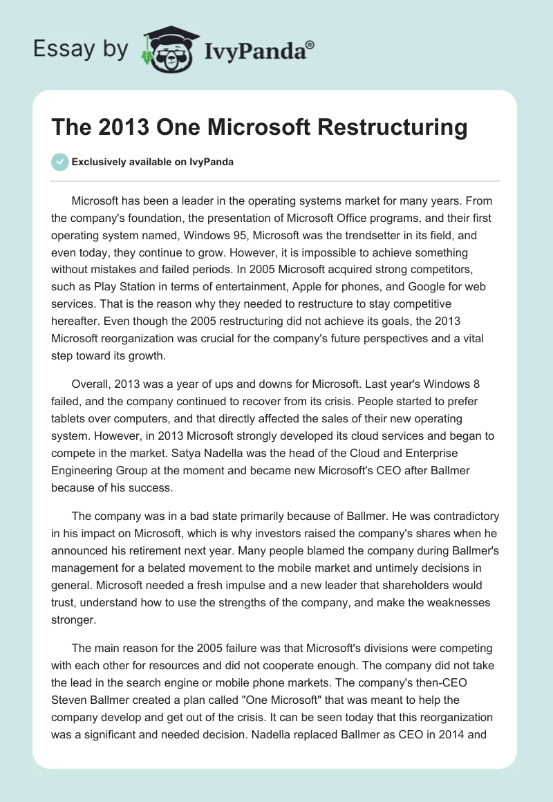 The 2013 "One Microsoft" Restructuring. Page 1