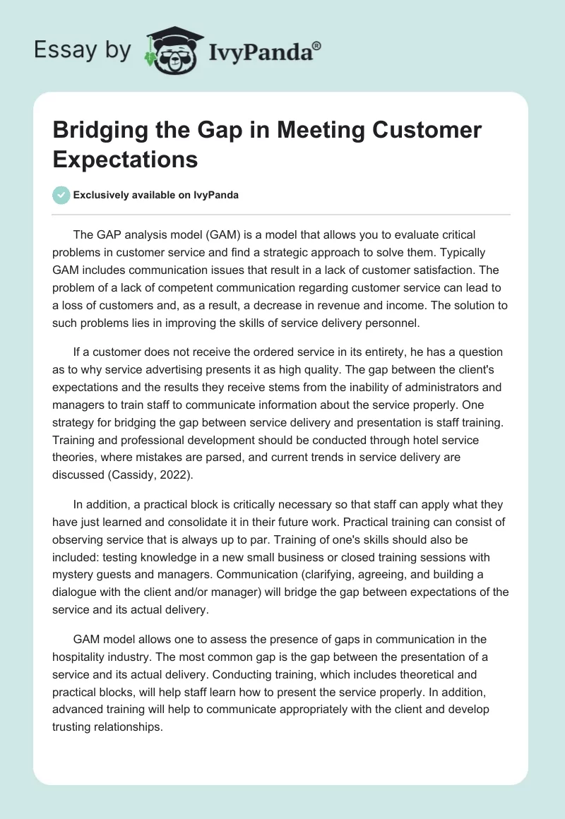 Bridging the Gap in Meeting Customer Expectations. Page 1