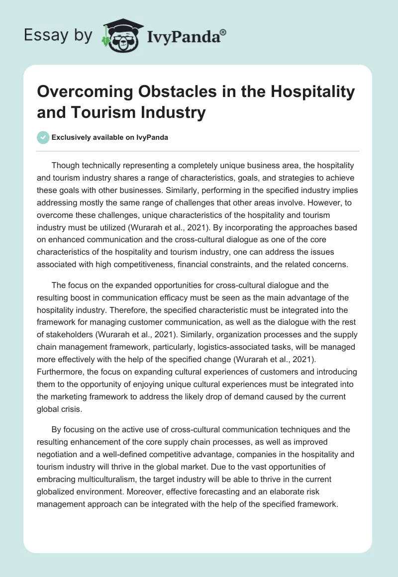 Overcoming Obstacles in the Hospitality and Tourism Industry. Page 1