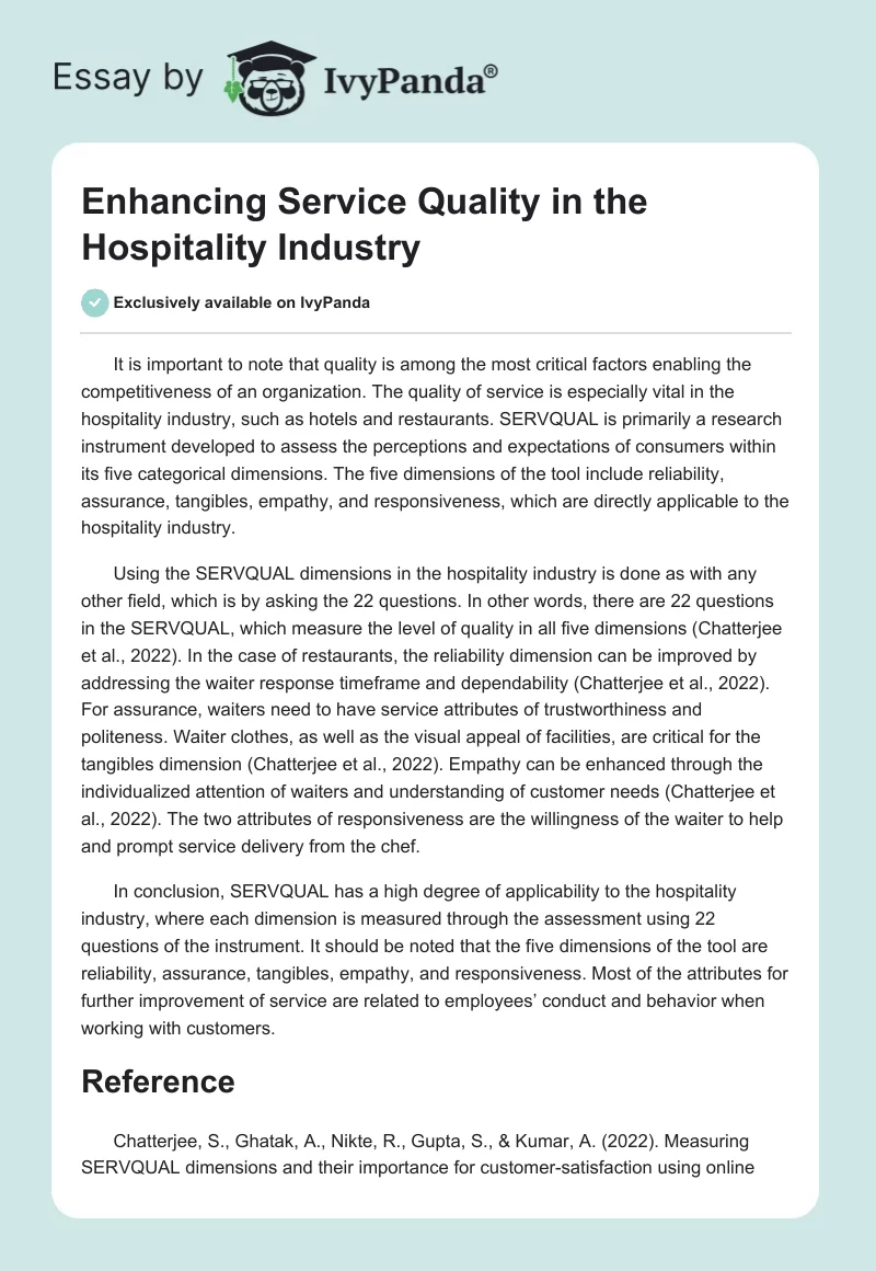 Enhancing Service Quality in the Hospitality Industry. Page 1